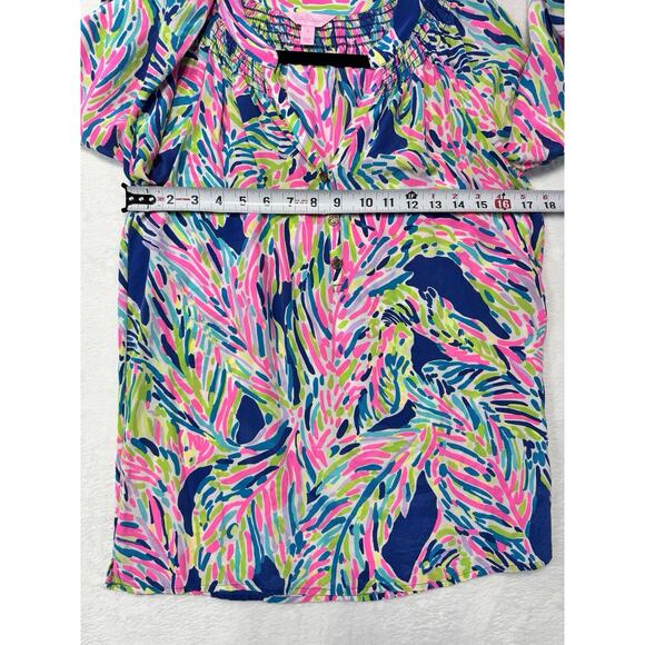 Lilly Pulitzer 100% Silk Elsa Top Indigo Palm Reader Boho Resort Palm Beach SM - Picture 6 of 7